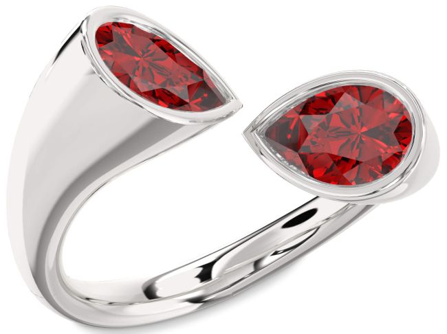 Ruby Silver Pear Two Stone Birthstone Ring