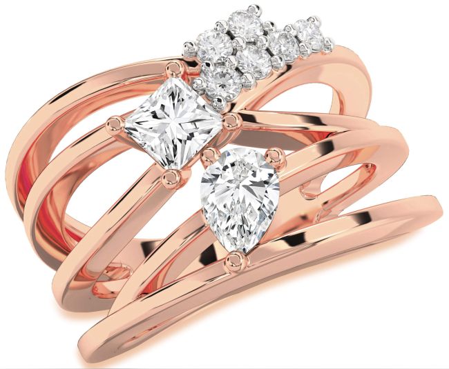 Diamond Rose Gold Pear Three Stone Ring