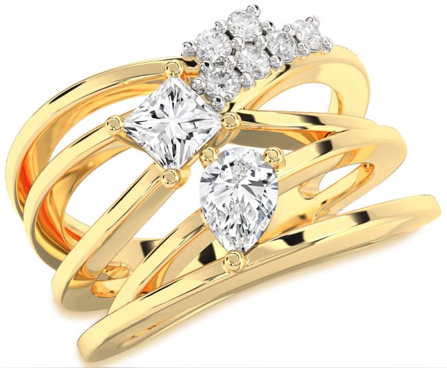 Diamond Gold Pear Three Stone Ring
