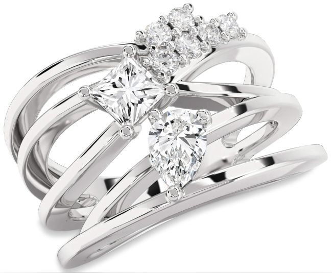 Diamond Silver Pear Three Stone Ring