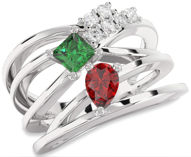 Diamond Silver Pear Three Stone Promise Ring