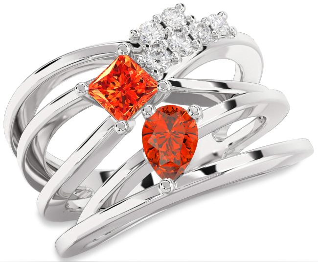 Diamond Fire Opal Platinum Pear Three Stone Ring
