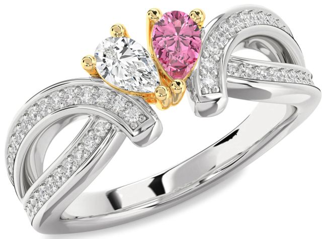 Diamond White Yellow Gold Pear Two Stone Promise Ring