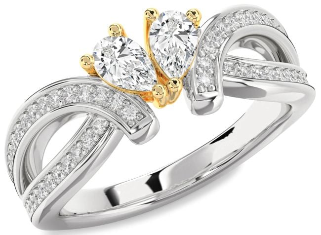 Diamond Gold Silver Pear Two Stone Ring