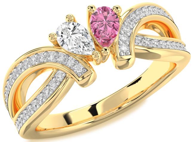Diamond Gold Silver Pear Two Stone Promise Ring