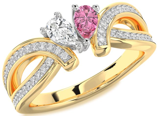 Diamond White Yellow Gold Pear Two Stone Promise Ring