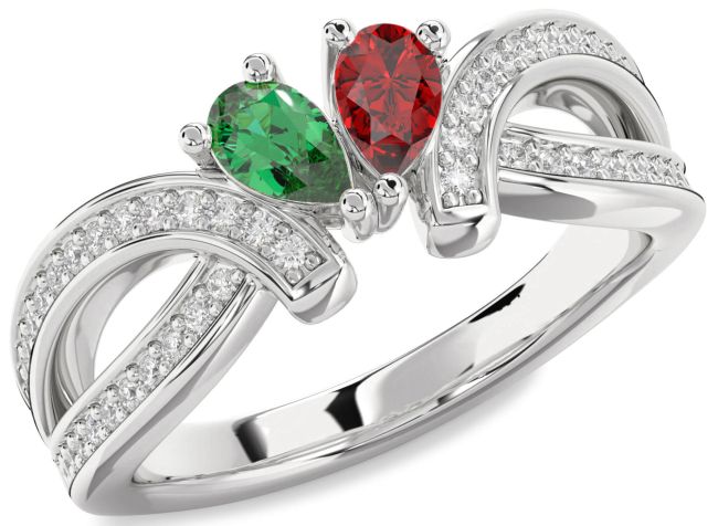 Diamond Silver Pear Two Stone Promise Ring