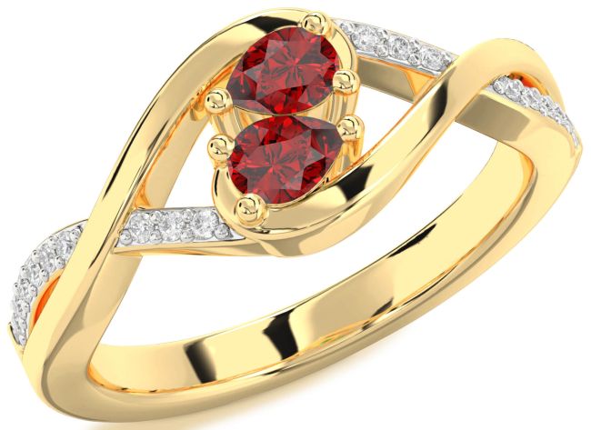 Diamond Ruby Gold Pear Two Stone Birthstone Ring