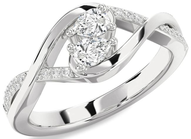 Diamond Silver Pear Two Stone Ring