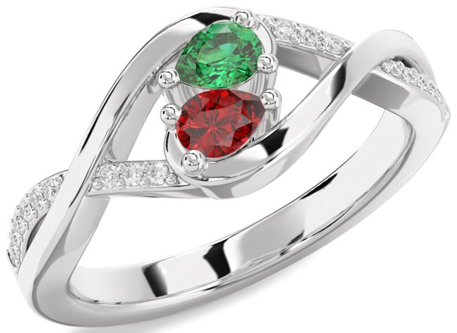 Diamond Silver Pear Two Stone Promise Ring