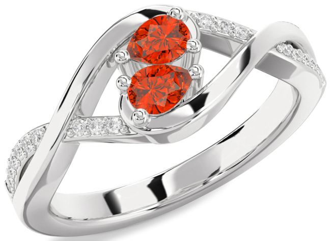 Diamond Fire Opal Platinum Pear Two Stone Ring