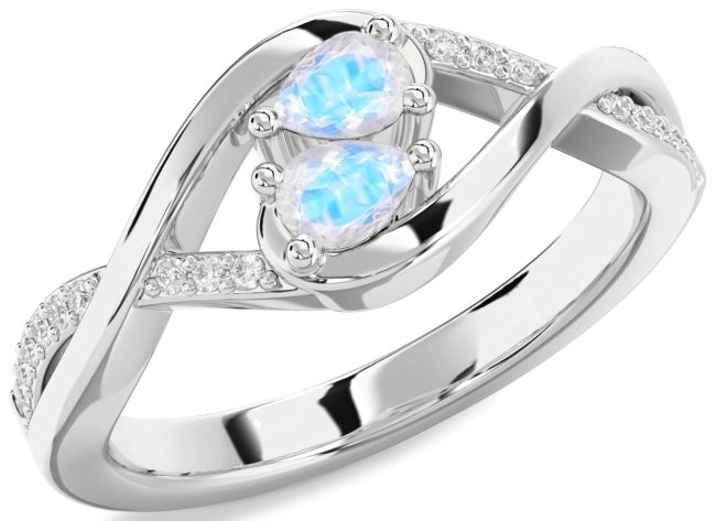 Diamond Moonstone Platinum Pear Two Stone Ring