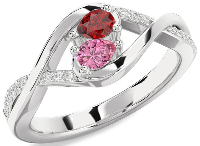 Diamond Silver Pear Two Stone Promise Ring