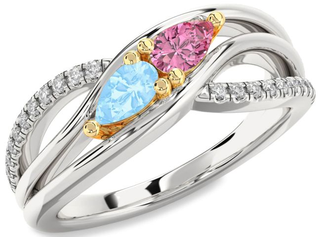 Diamond Gold Silver Pear Two Stone Promise Ring