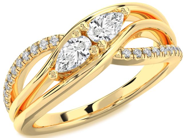 Diamond Gold Silver Pear Two Stone Ring