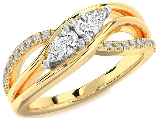 Diamond Platinum & Yellow Gold Pear Two Stone Ring
