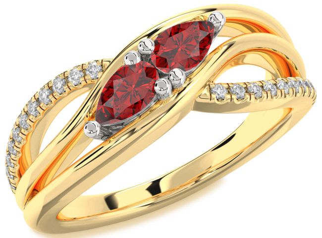 Diamond Ruby Gold Silver Pear Two Stone Birthstone Ring