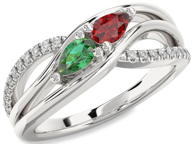 Diamond Silver Pear Two Stone Promise Ring