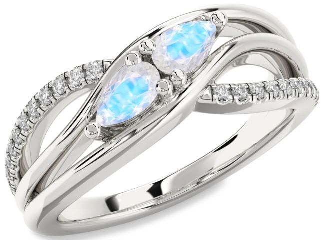 Diamond Moonstone Platinum Pear Two Stone Ring
