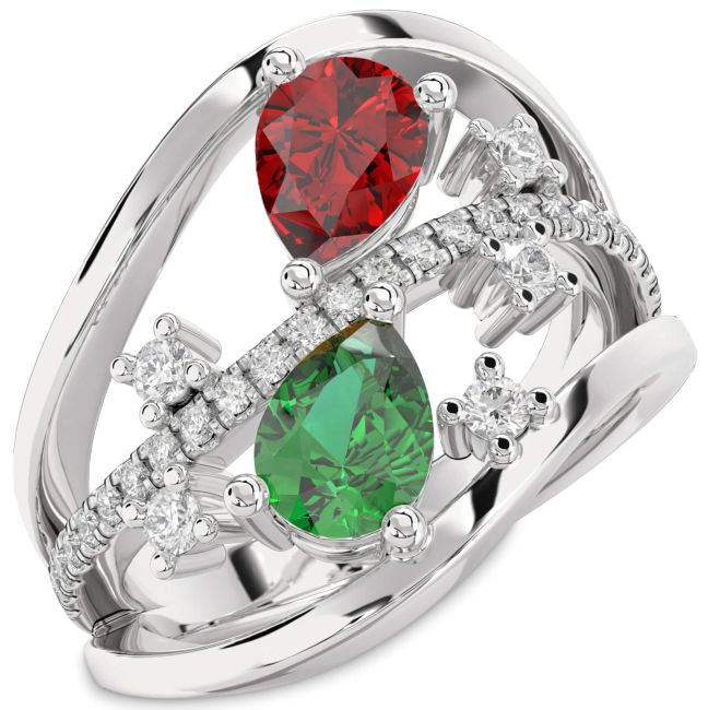Diamond Silver Pear Three Stone Promise Ring