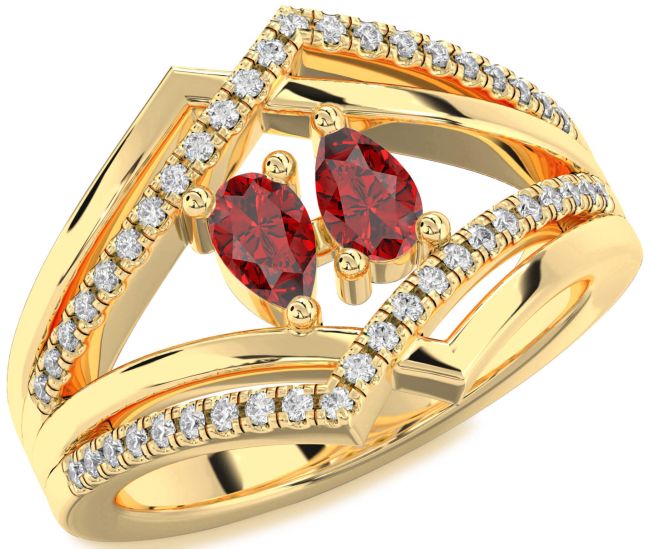 Diamond Ruby Gold Silver Pear Two Stone Birthstone Ring