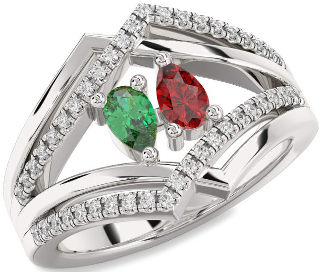 Diamond Silver Pear Two Stone Promise Ring
