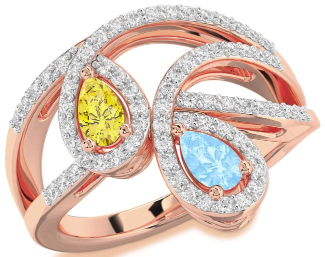 Diamond Rose Gold Silver Pear Two Stone Promise Ring
