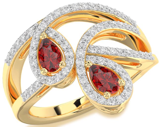 Diamond Ruby Gold Silver Pear Two Stone Birthstone Ring