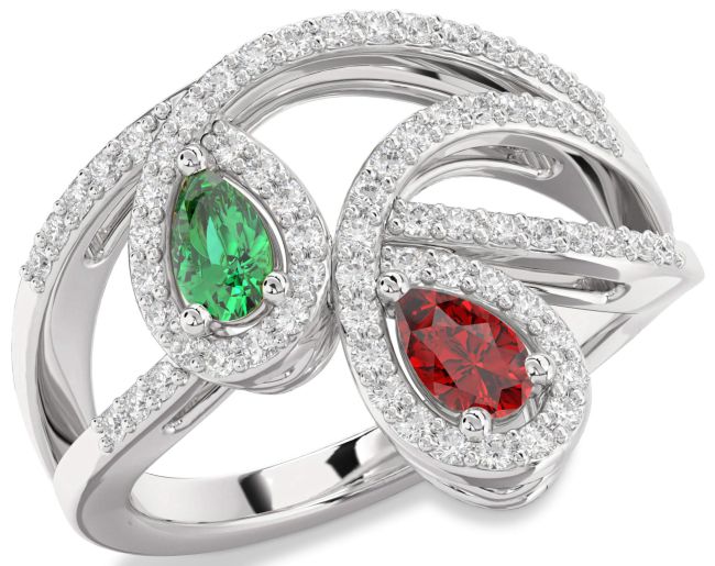 Diamond Silver Pear Two Stone Promise Ring