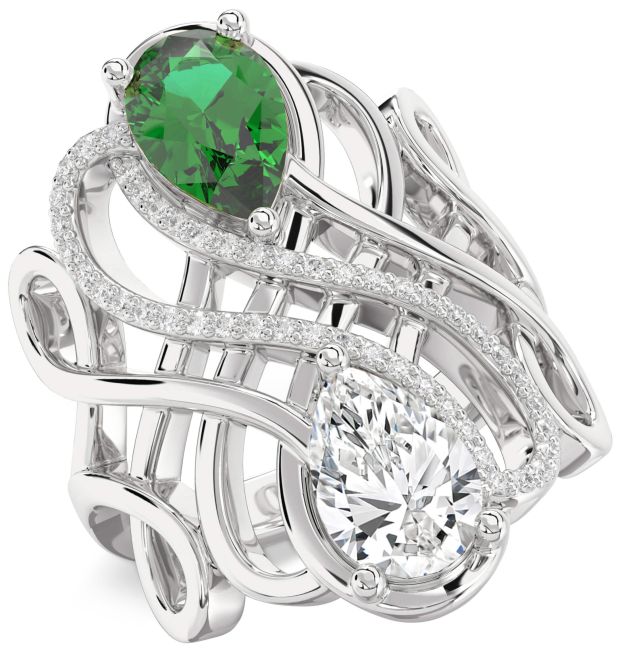 Diamond Silver Knot Pear Two Stone Promise Ring