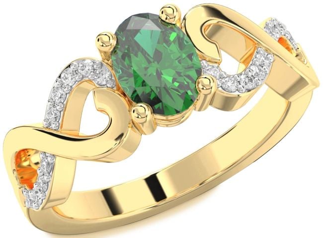 Diamond Emerald Gold Infinity Heart Solitaire Pave Engagement Ring
