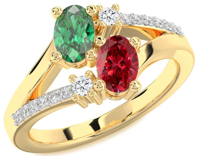 Diamond Gold Oval Two Stone Promise Ring
