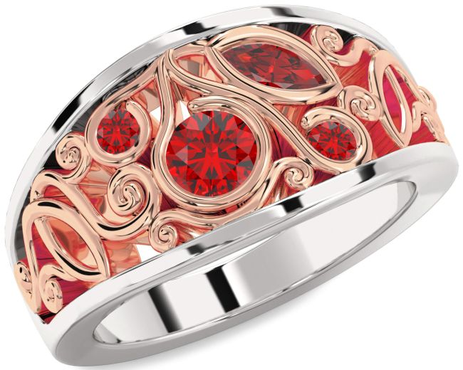 Ruby White Rose Gold Round Four Stone Ring