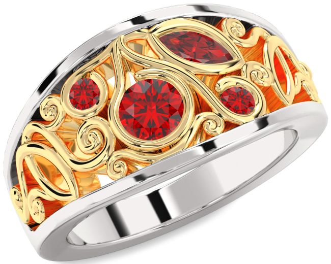 Ruby Gold Silver Round Four Stone Ring