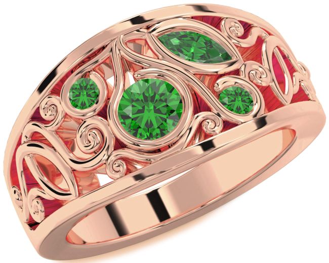 Emerald Rose Gold Silver Round Four Stone Ring