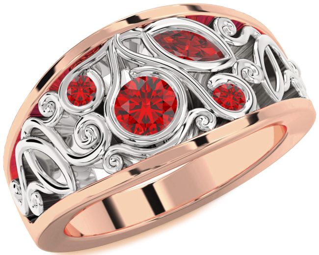 Ruby Rose Gold Silver Round Four Stone Ring