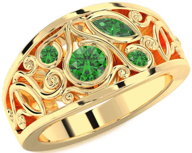 Emerald Gold Silver Round Four Stone Ring