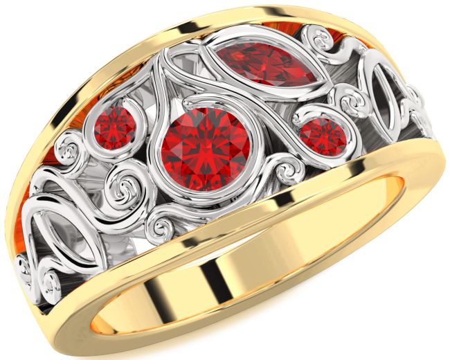 Ruby Gold Silver Round Four Stone Ring