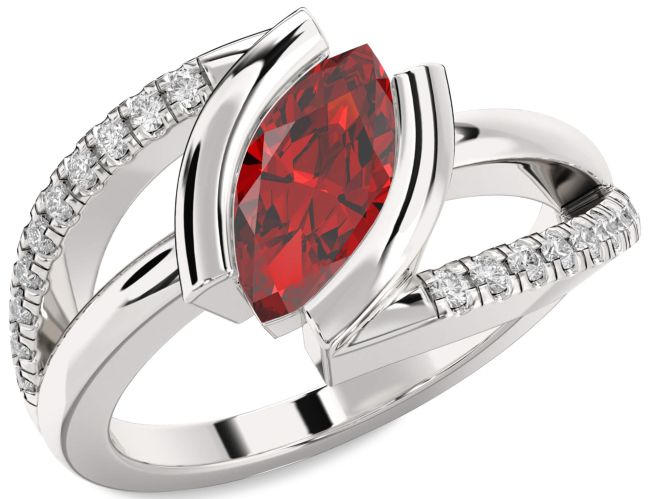 Diamond Ruby Platinum Marquise Solitaire Pave Engagement Ring
