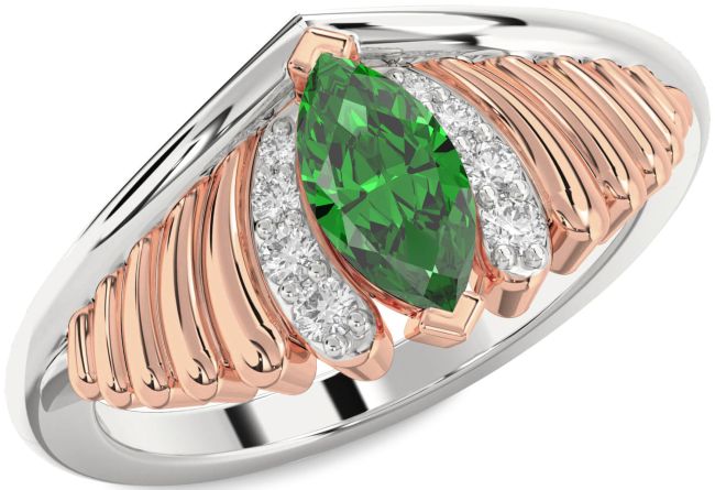 Diamond Emerald Silver & 10K Rose Gold Evil Eye Ring