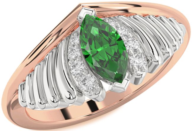 Diamond Emerald White Rose Gold Evil Eye Ring