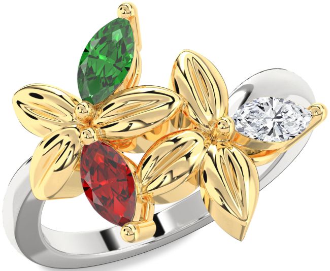Silver & 10K gold Flower Ring