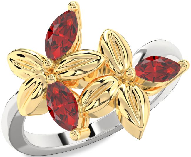 Ruby Silver & 10K gold Flower Ring