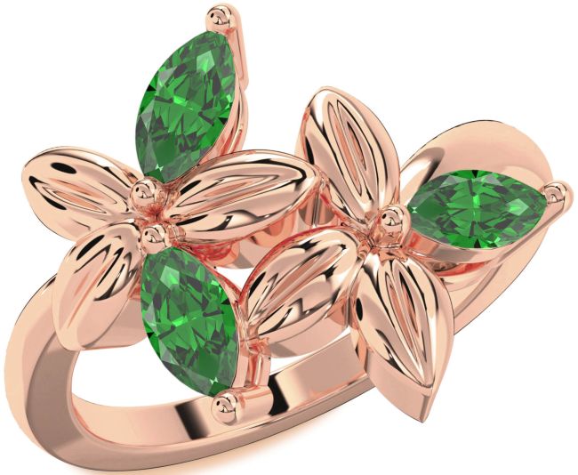 Emerald Rose Gold Flower Ring