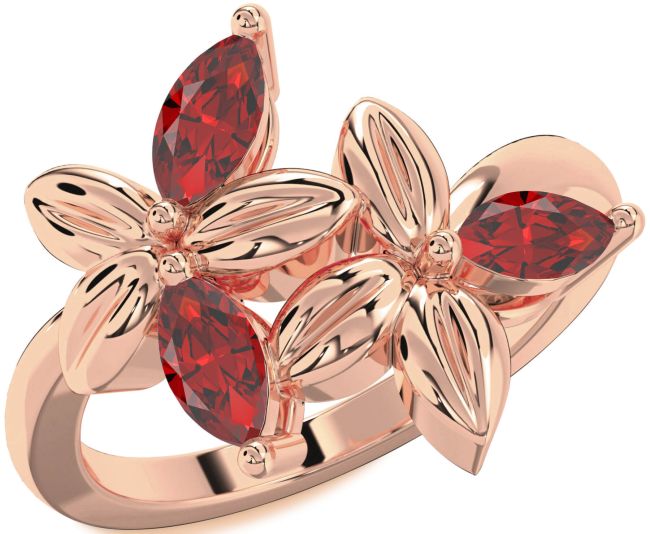 Ruby Rose Gold Silver Flower Ring