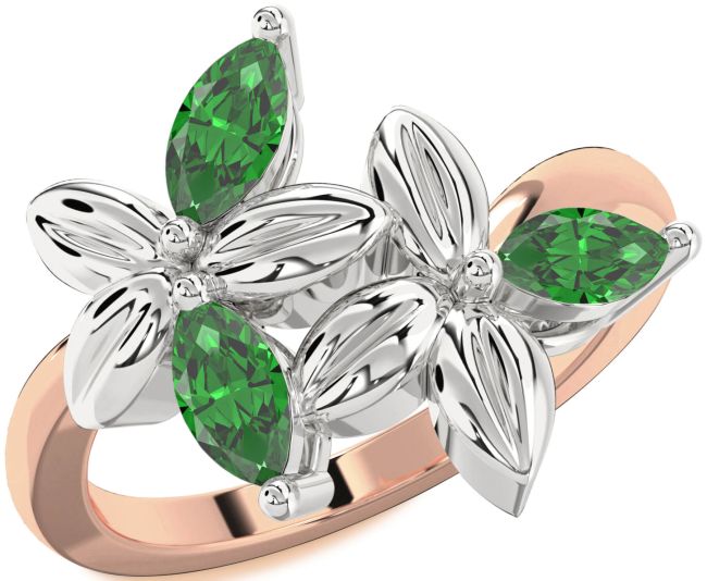 Emerald Platinum & Rose Gold Flower Ring