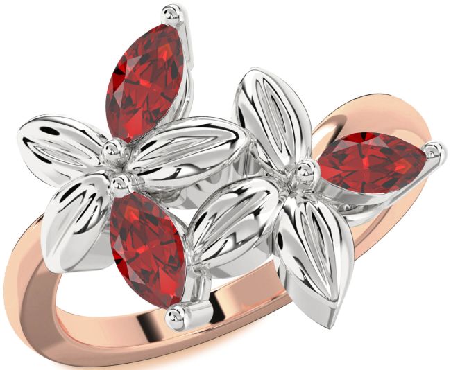 Ruby Rose Gold Silver Flower Ring