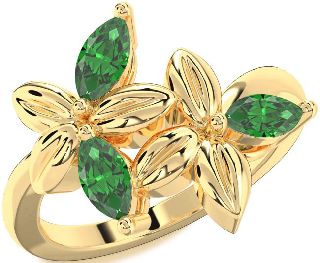Emerald Gold Silver Flower Ring