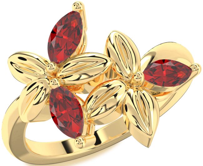 Ruby Gold Silver Flower Ring