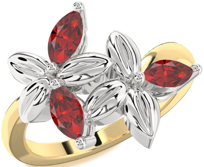 Ruby Gold Silver Flower Ring